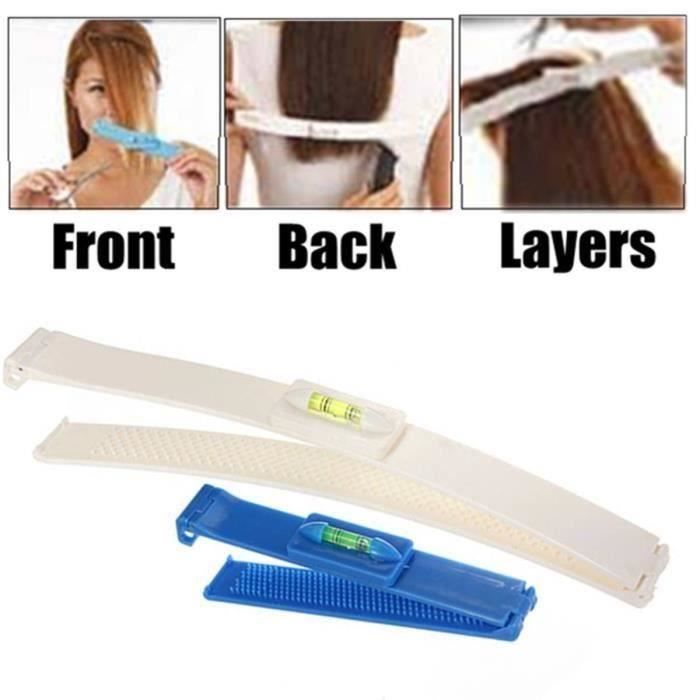 Outils de Cheveux 2Pcs 2 Tailles Coiffure Coupe Cheveux avec Niveau et Règle Droite de Coupe pour DIY Pointes et Franges A55071