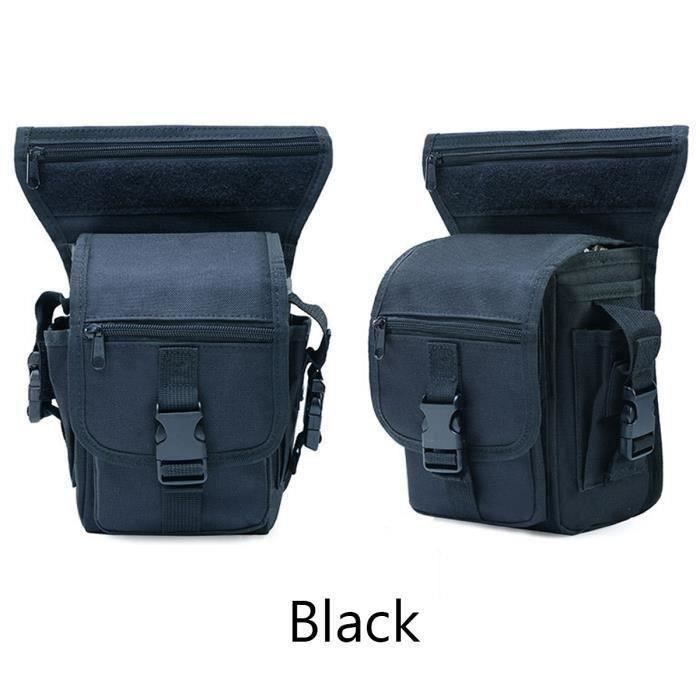 Sac De Jambe Tactique En Nylon Avec Ceinture Sacoche Extérieure Sport En Plein Air Noir Ro27070