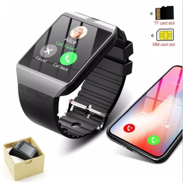 Montre Connectée TF SIM Femmes Homme Écran HD Sport Fitness Tracker Podometre Marche Sommeil Musique Bluetooth Caméra à Distance