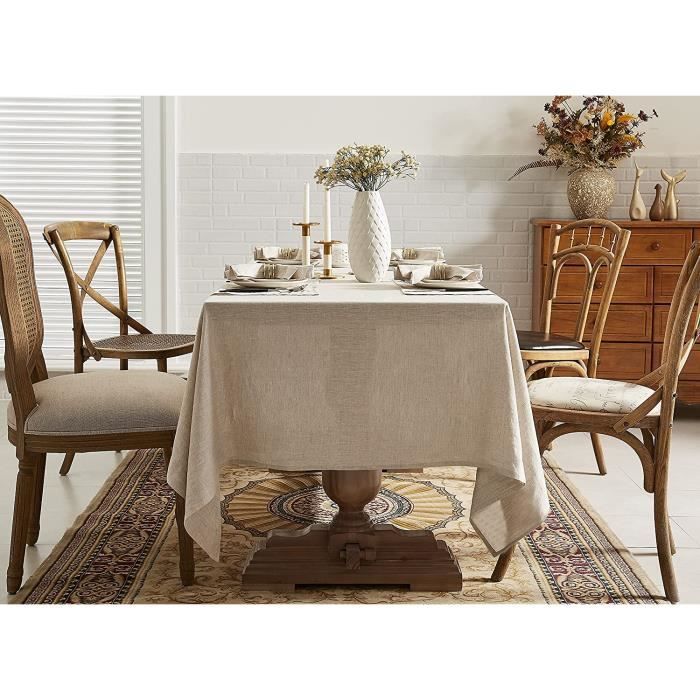 nappe 100 % lin, 140 x 220 cm, lavable, 100 % lin naturel français, facile d'entretien, aspect lin, décoration de table anti-tache