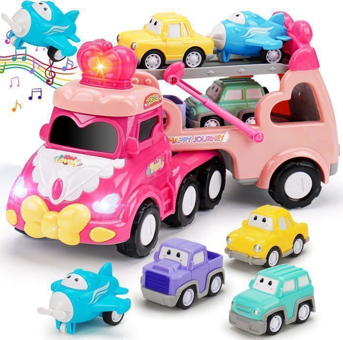 Camion de Transporteur Vehicules de Chantier Camion Jouet avec Lumières Sons Cadeau de Noël pour Garçons Filles 3 4 5 6 Ans-ECTEATOY