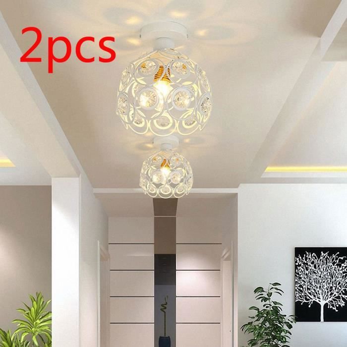 2PCS Métal Plafonnier Industrielle en Cristal Luminaire Intérieur Lustre Moderne Abat-Jour pour Allée Chambre Salon Couloir