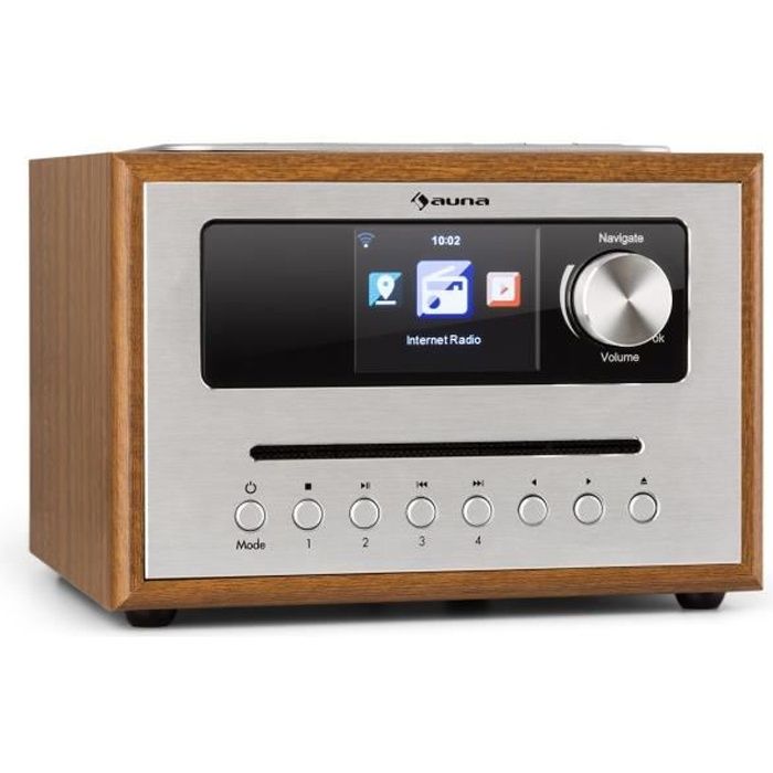 auna Silver StarCD Cube Radio internet Bluetooth avec lecteur CD et tuner FM - Ecran HCC 2,8- - USB - MP3 & AUX - Bois marron