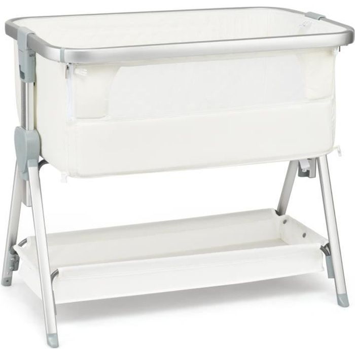DREAMADE 2 en 1 Lit Cododo Bébé avec Roues et 1 Couche de Rangement,Lit Berceau Bébé avec Matelas et Hauteur Réglable à 6 Niveaux