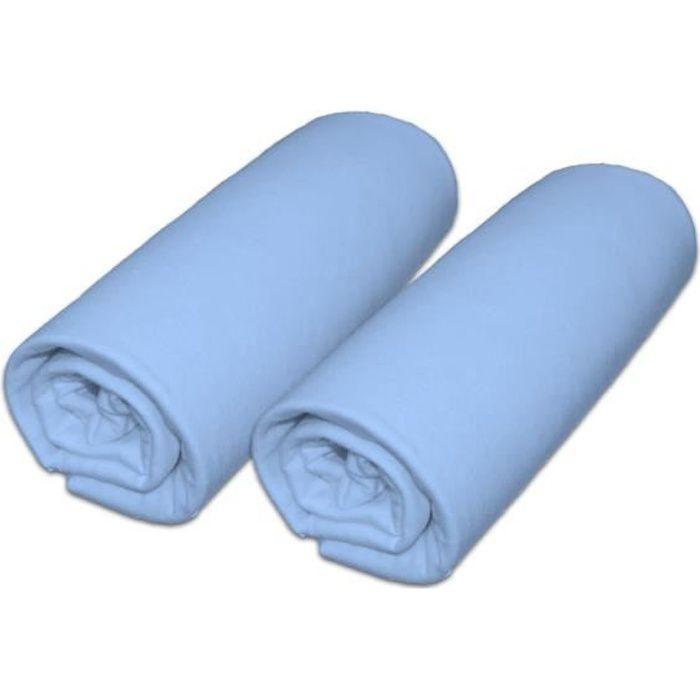 Lot de 2 draps housse pour matelas 40x80cm coloris bleu