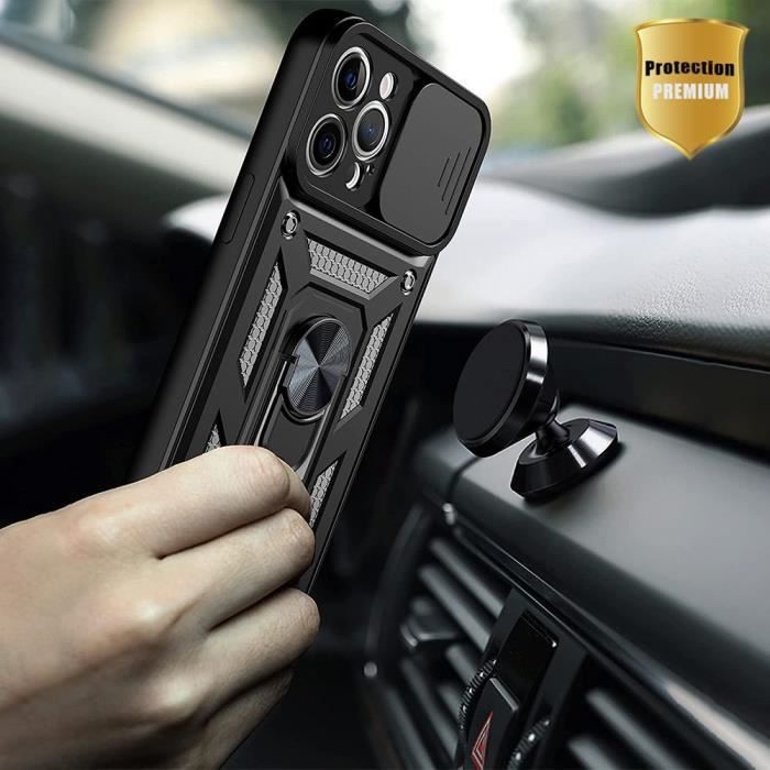 Coque Pour iPhone 13 Pro Max (6,7) Noir Ultra Résistante avec Support et Cache Caméra