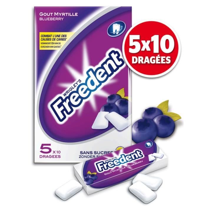 FREEDENT Goût myrtille Chewing-gum 5x10 dragées 70g