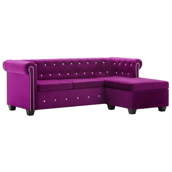 Canapé d'angle Velours Luxe Chesterfield Confort Violet