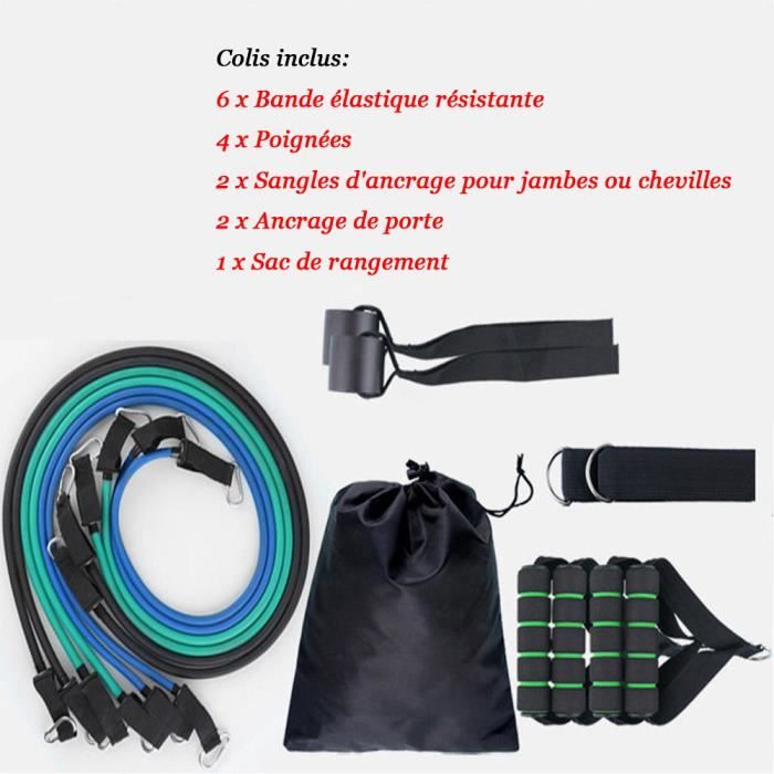 Ceinture de force Set de Bandes de Résistance Elastique Musculation + Guide Exercices Tubes en Latex Professionnels - Poignées,