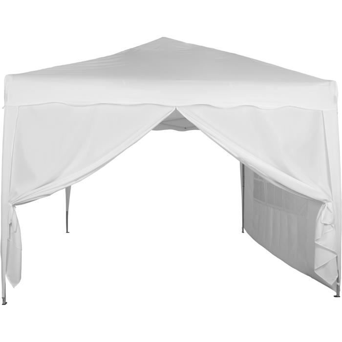 Tonnelle Pliante 3x3 m avec 2 panneaux latéraux, Waterproof, sac de transport et accessoires inclus - Blanc
