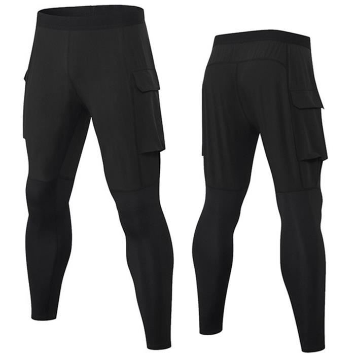 Hommes Pantalon à Neuf Points Sport Legging PRO Fitness Sec Rapide Haute Élasticité Training Survêtement Poches de Travail Noir
