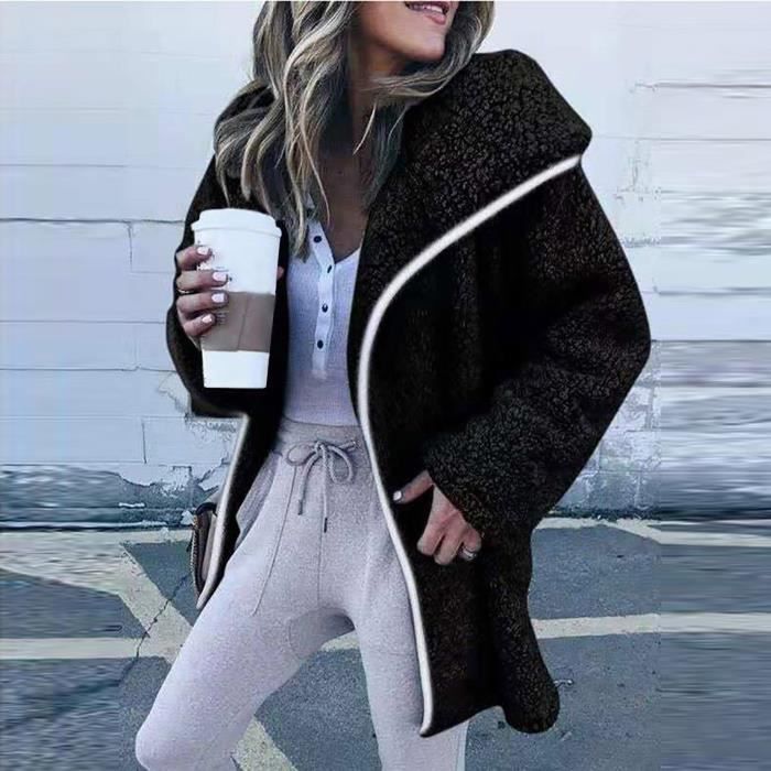 Mode femmes coupe-vent Outwear léopard Pacthwork mince manteau veste trench Noir-L