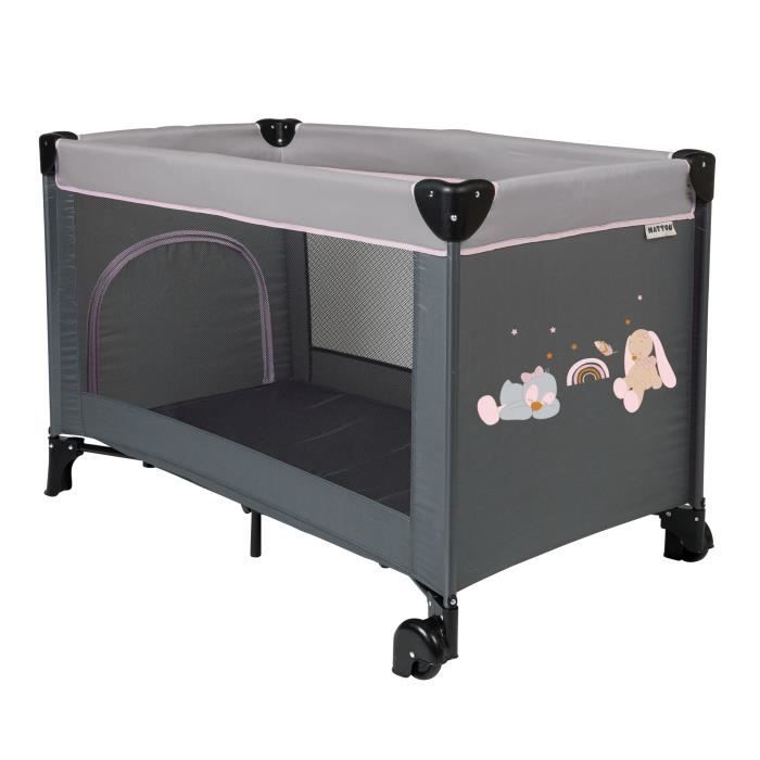 NATTOU Lit de voyage Sasha & Pauline - 125 x 65 x 77 cm - Acier et toile en polyester - Matelas 60 x 120 cm