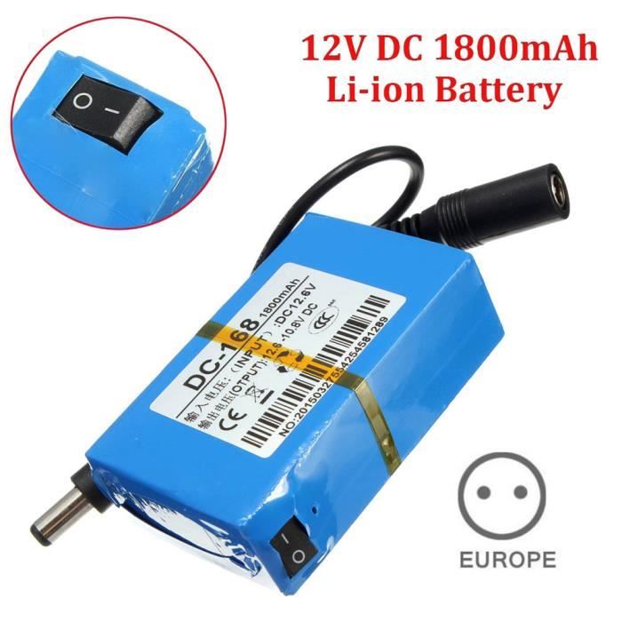Pack de batterie Li-ion rechargeable portable 1800mAh mini DC-168 12V pour caméra de vidéosurveillance