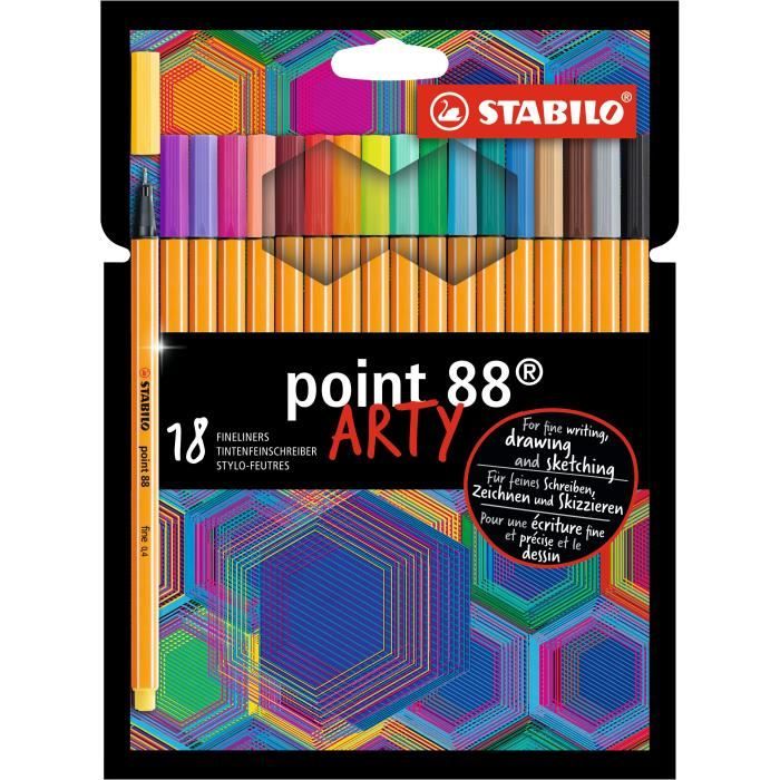 Etui carton x 18 stylos-feutres STABILO point 88 ARTY