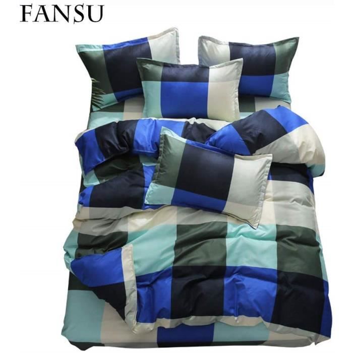 Parure de Lit avec Housse de Couette en Microfibre, Classique élé et Linge de Maiso pour Home Adulte Enfant(Plaid)(220x240cm-2.2M)