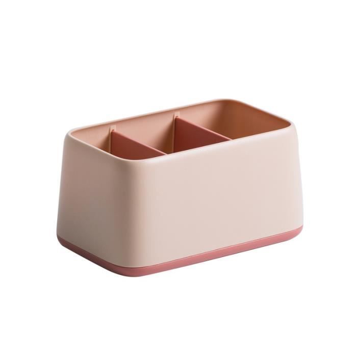 Boîte de Rangement de Bureau, Boîte de Rangement pour Télécommande, 3 Compartiments,Rose