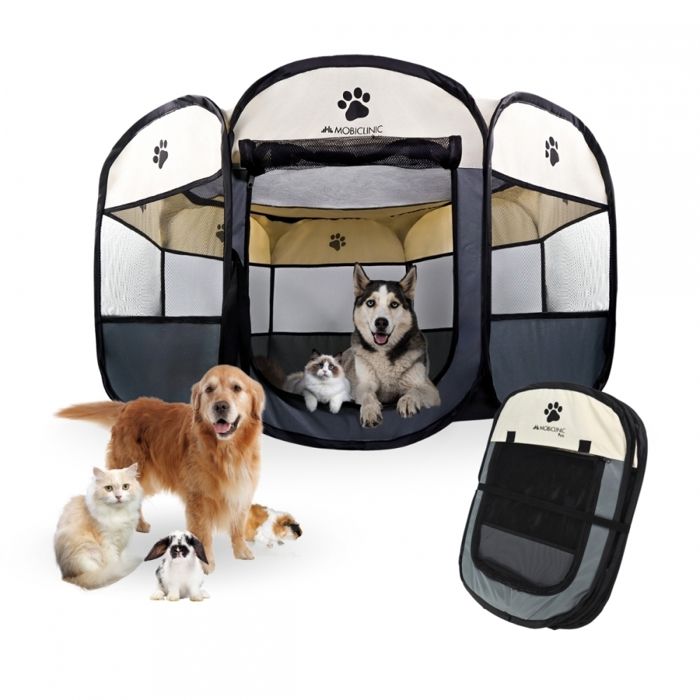 Comparer les prix de Parque plegable para perros Gatos Roedores 8 ventanas 2 puertas Seguro Cordón elástico Gris Scooby Mobiclinic