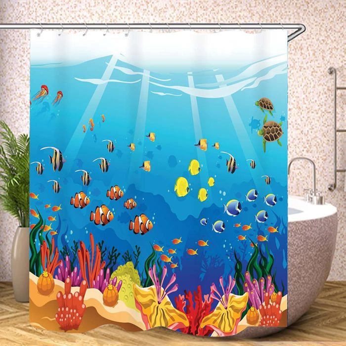 Rideau De Douche Multicolore 175x180 Cm – 100% Polyester, Rectangle, Neuf Sous Emballage