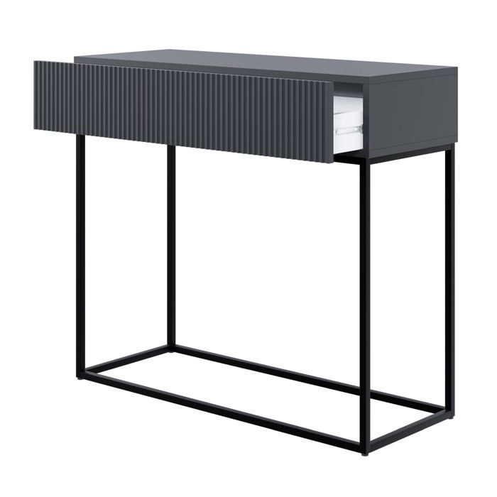 Table console avec tiroir - VELDIO - debout - 90 cm - noir - avec pieds noirs