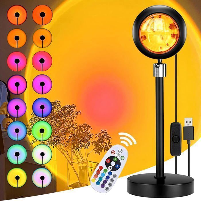 Lampe de coucher de soleil, projecteur de décoration d'intérieur avec 16 couleurs, 4 Modes, lampe à couleur changeante, Projection