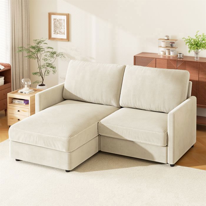 Canapé dangle réversible 3 Places en velours côtelé BeigeCanapé Scandinave réversible en forme de L pour le salon180×137×84cm