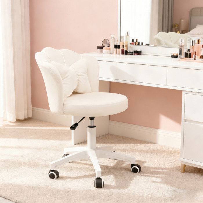 DYHOME Chaise de Bureau Pivotante Fauteuil de Bureau réglable en Hauteur pour Chambre à Coucher et Coiffeuse Velours Blanc