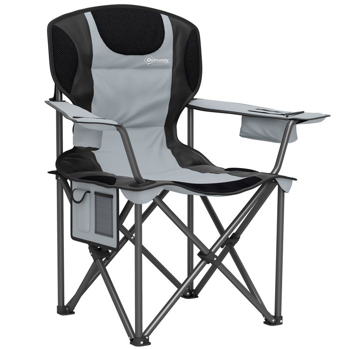 Chaise de camping - Outsunny - pliante - accoudoirs réglables porte-gobelets poches latérales et sac de refroidissement - noir