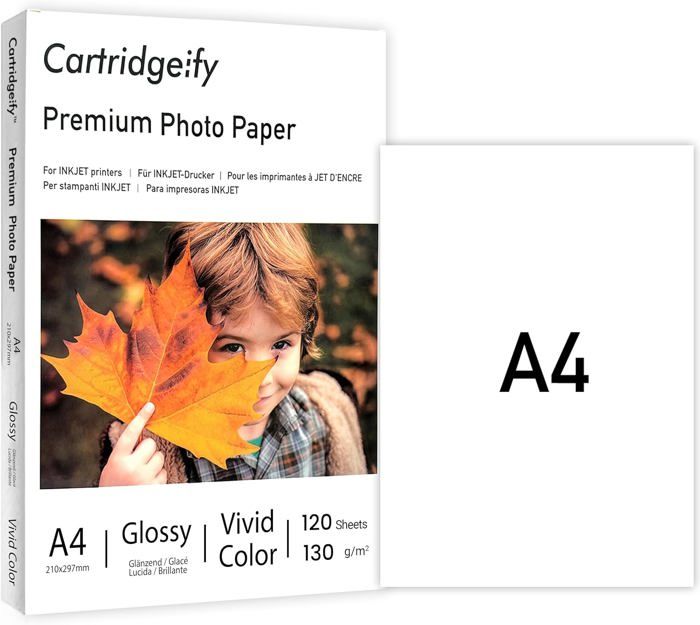 Papier Photo Brillant A4 Ultra Thin 120 Feuilles 120g/m² - Compatible Toutes Imprimantes Jet D'Encre
