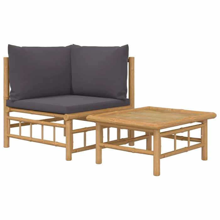 Luxueux Salon de jardin 2 - WINFR - avec coussins gris foncé bambou EU1149