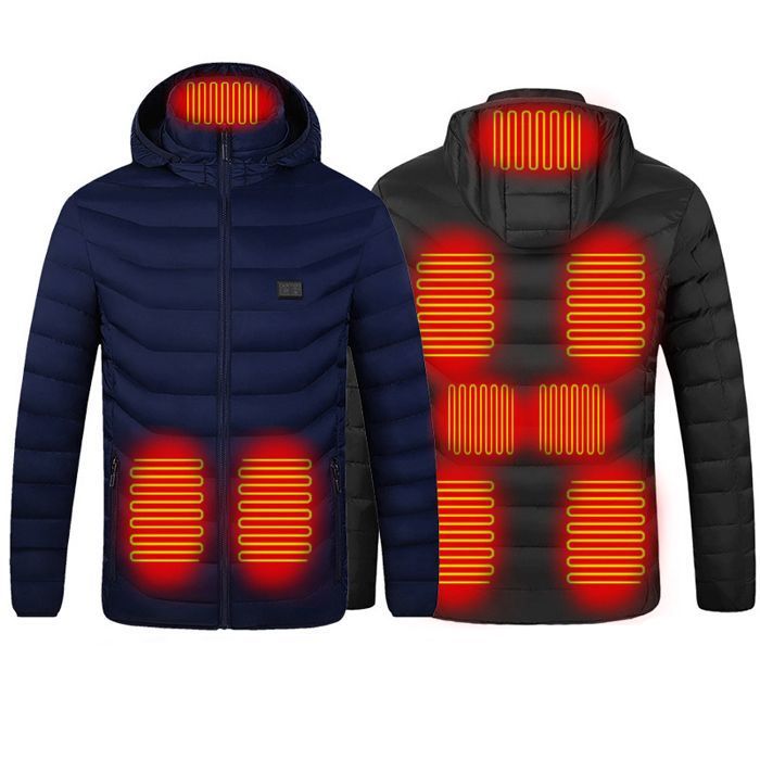 Doudoune à Capuche USB Chauffant - Unisexe - Manteau Chauffante 9 Zones - Doudoune Chauffante Intelligent - Bleu Taille XS-4XL