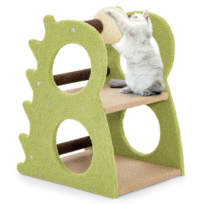 Comparer les prix de Arbre à Chat Multi-Niveaux 58cm COSTWAY Forme de Dinosaure Balle Rotative en Sisal à Gratter Tissu en Peluche 4 Trous pour Chat