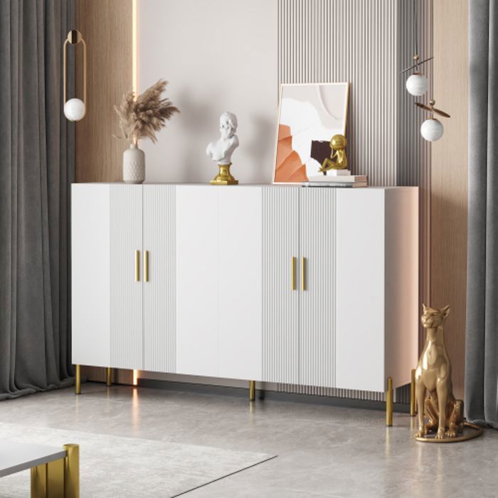 Buffet 160x35x100cm avec 4 portes poignes et pieds en mtal tagres rglables en hauteur moderne et simple blanc