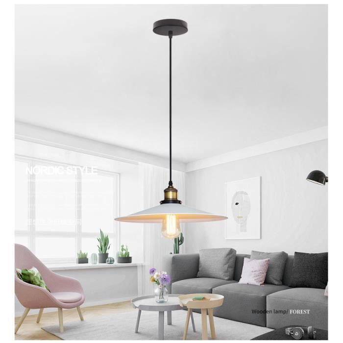Fusion Lustre Rglable E27 Lampe en Fer Blanc 36cm Suspension Filaire Vintage dcoration Caf Bureau Chambre Entre