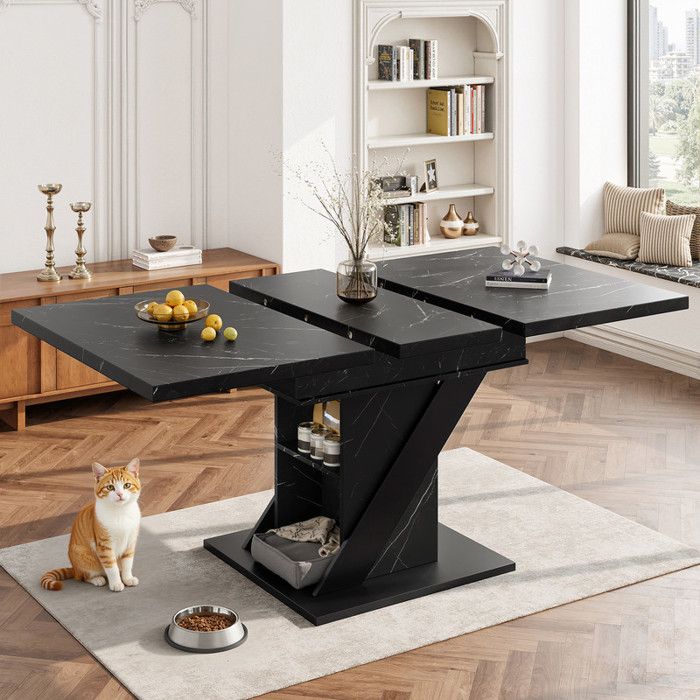 Table à manger table télescopique (110-140×80cm) table à manger extensible table à manger minimaliste moderne table à marbre noir