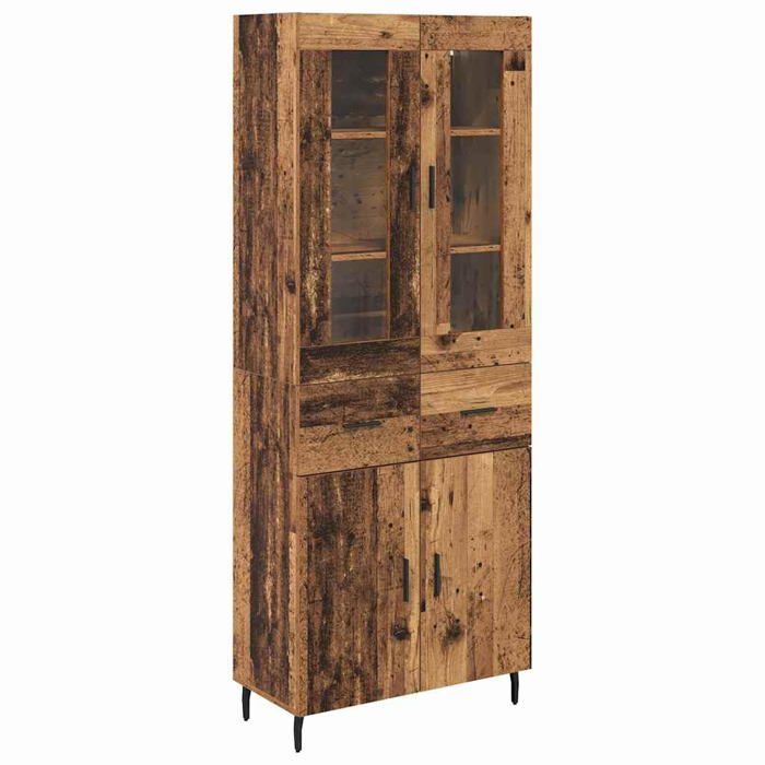 Buffet haut moderne - vidaXL - Bois ancien - 695x34x180 cm - Bois aggloméré et verre - 4 portes - Tiroir intégré