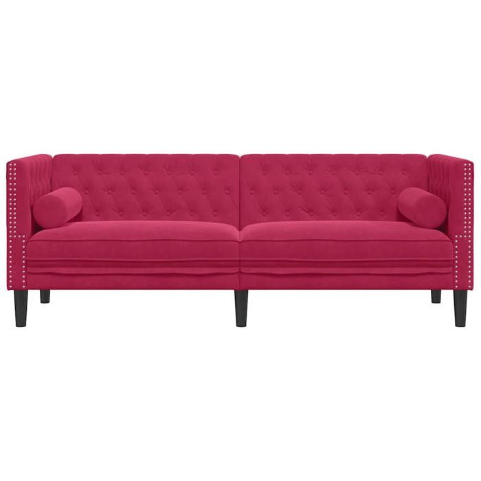 Canapé Chesterfield 3 places en velours - SOLOMOON - 194x74 5x70 5 cm - Rouge bordeaux - Velours doux