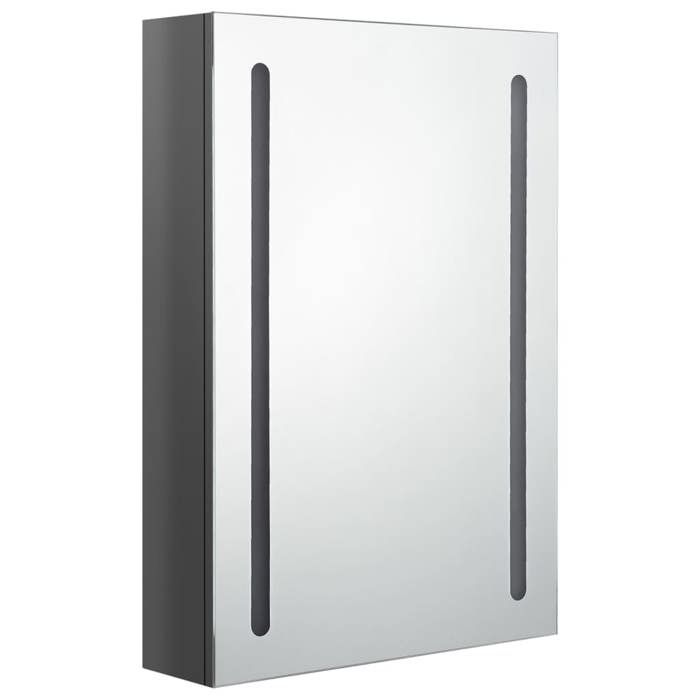 (Vente chaude)Armoire de salle de bain à miroir CLARENCE 60 kg capacité Placard Mural LED gris brillant 50x13x70 cm - M173444
