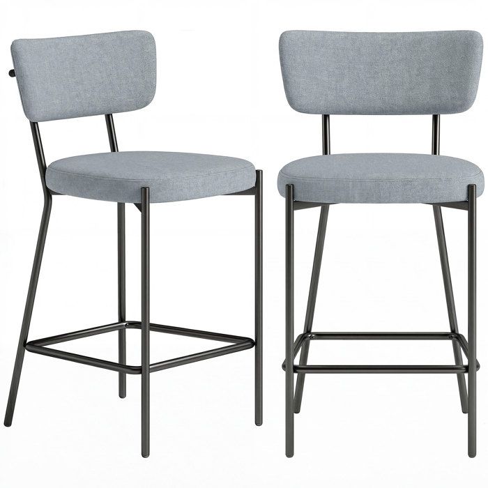Lot de 2 tabourets de bar - HOMCOM - assise rembourrée dossier courbé et repose-pieds - tissu aspect lin - 49 x 53 x 93 cm - gris