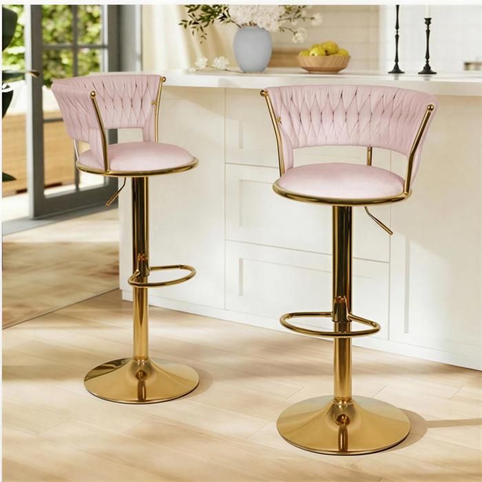 MIPAN.Lot de 2 Tabouret de Bar Réglable - Chaise de Bar Rotation - Chaise Bar Tissu - Chaise Haute Cuisine Rose - Max:120Kg