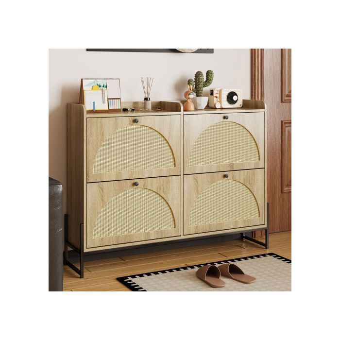 Armoire à chaussures étroite à 4 volets étagères réglables et basculantes. Idéale pour entrée et couloir