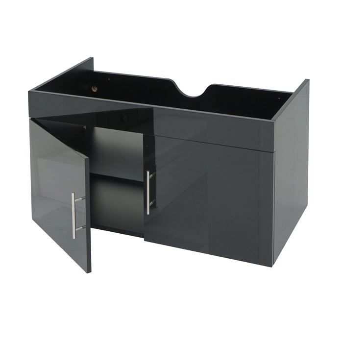 Meuble sous vasque 90 cm meuble de salle de bain suspendu avec 2 portes et etagere reglable MDF noir brillant 04_0010535 Meuble sous vasque 90 cm meuble de salle de bain suspendu avec 2 portes et etagere reglable MDF noir brillant 04_0010535