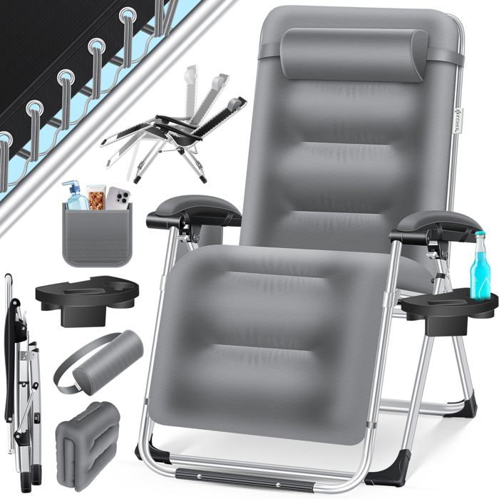 Chaise longue de jardin pliable gris - KESSER - Dossier réglable - Résistante aux intempéries - Charge maximale 200 kg Chaise longue de jardin pliable gris - KESSER - Dossier réglable - Résistante aux intempéries - Charge maximale 200 kg