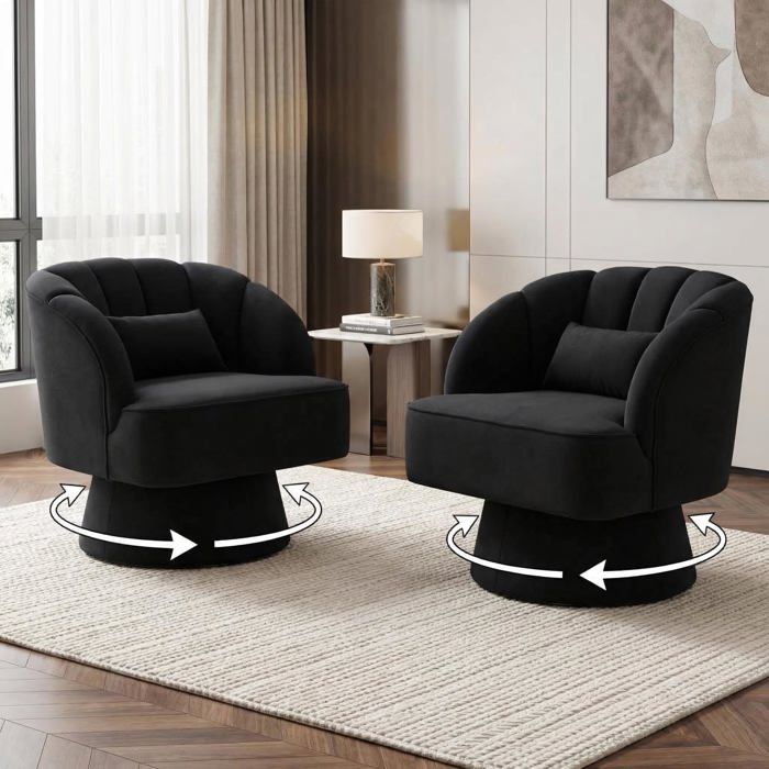 Fauteuil pivotant en velours - LUNSY - Pivotant 360° - Velours doux - Rembourrage haute densité