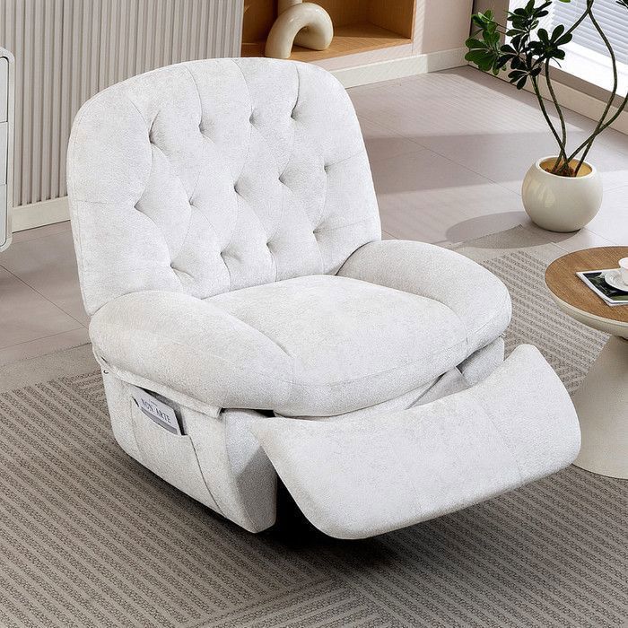 Fauteuil Relax Manuel DYHOME Inclinable Pivotant 360° Fauteuil à Bascule Repose-Pieds Réglable Velours Moelleux Blanc