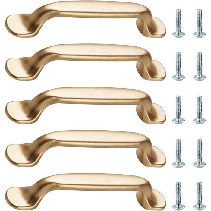 5 Pièces Poignée Dorée Entraxe 96mm Vintage En Alliage Aluminium Avec Vis Pour Meuble Tiroir Armoire Commode Placard De