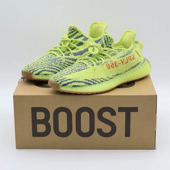 CHAUSSURES DE BASKET-BALL B37572 Adidas Yeezy Boost 350 V2 Semi Frozen Yellow Raw Steel Red Green (Mens)