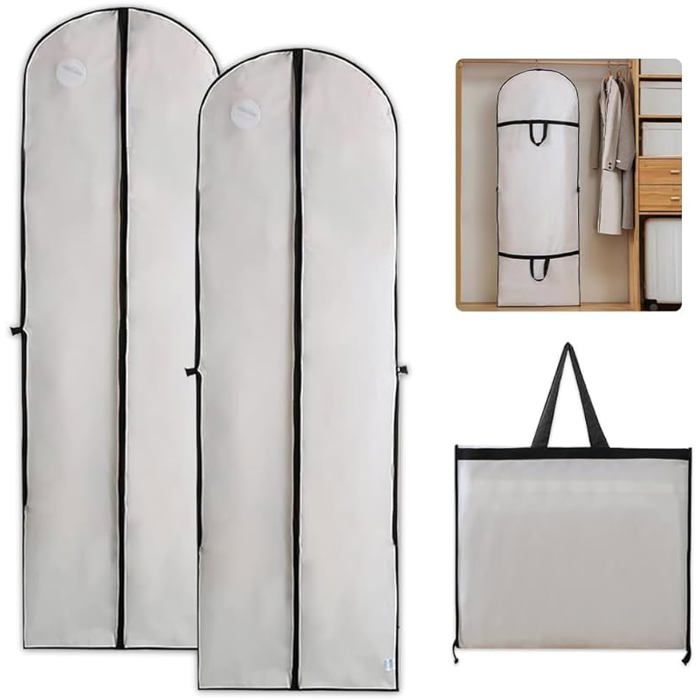 Housses de Vêtement 2 pcs Housse Vetements à Suspendre Pliable et Portable Fermeture à Glissière Bilatéral pou HOUSSE DE RANGEMENT