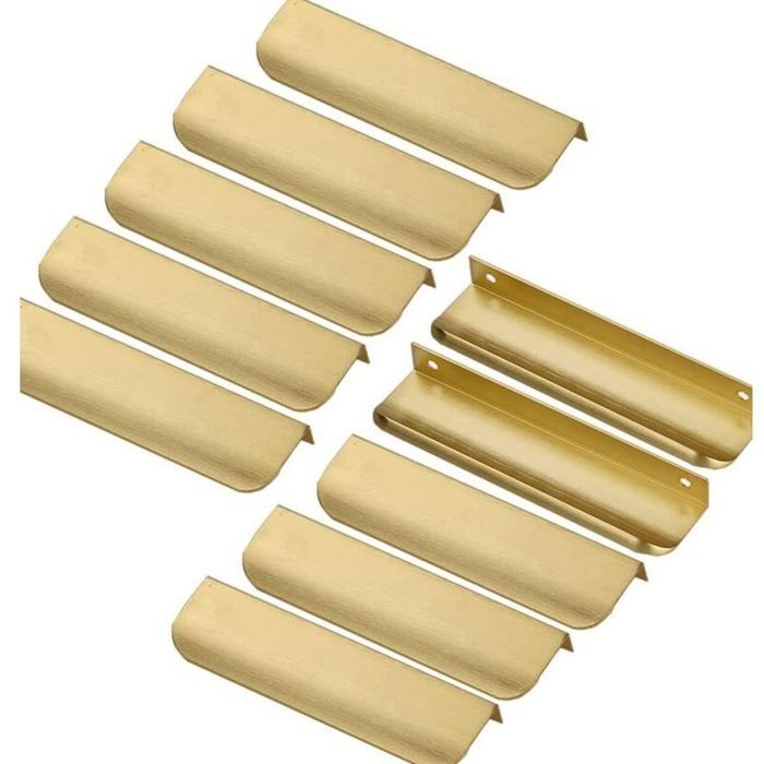 Poignées invisibles dorées 128mm – Lot de 10 en alu pour meubles & tiroirs