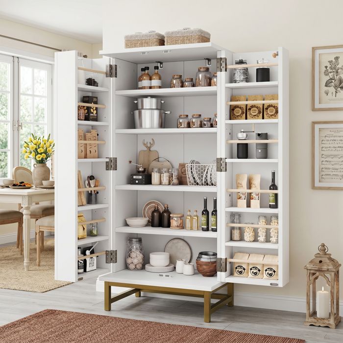 Buffet de rangement compact - Dimensions 60×40×130 cm - Étagères réglables - Compartiments de porte multifonctionnels